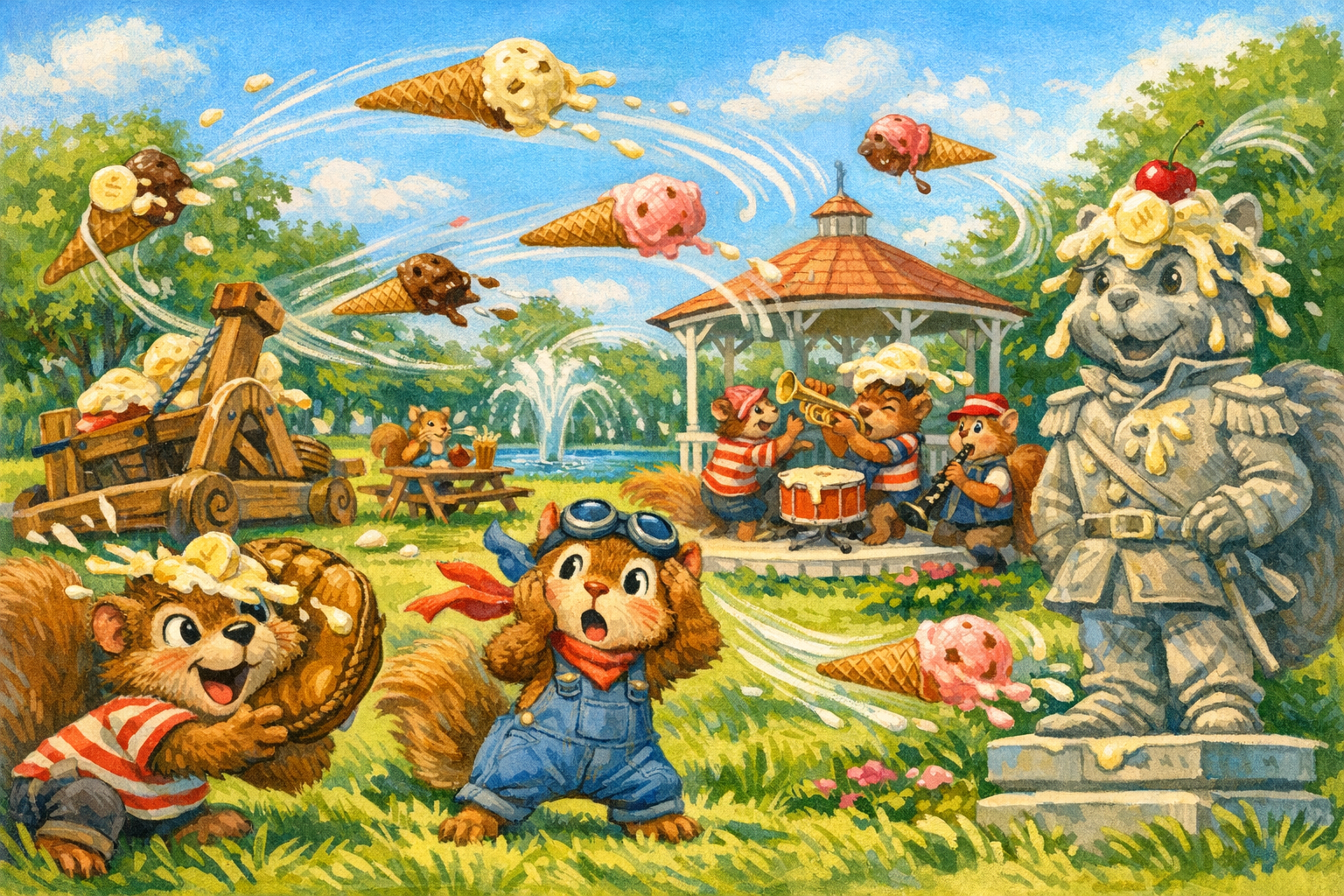 Wind sends flying cones off course through Nutville Park while Tony and Nutty react to the dessert chaos.
